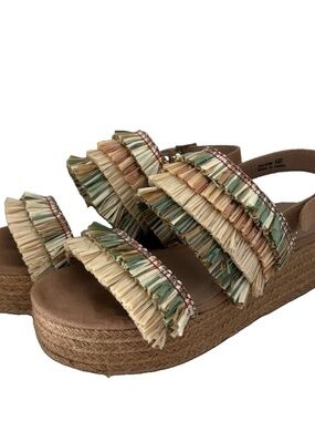 Chinese Laundry W 6.5 Espadrille Platform Wedge Fringe Hawaiin Tropical Boho